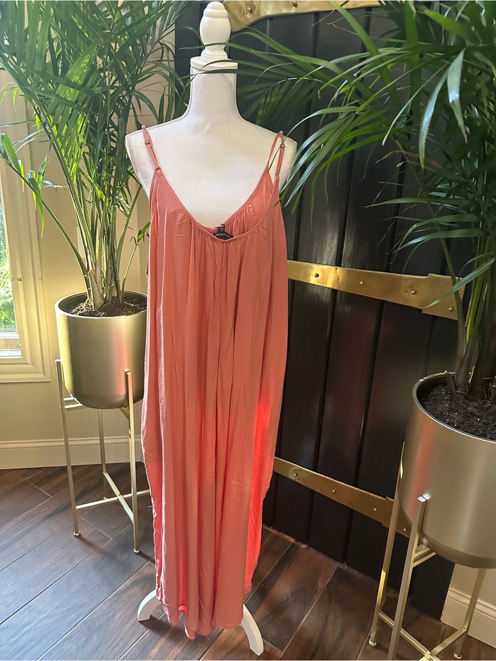 NWT SHINESTAR CORAL ROMPER PANTS BOHO pockets wide leg resortwear jumpsuit Sz XL - Picture 2 of 9